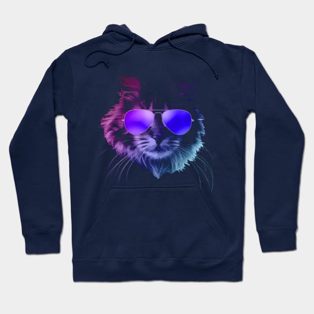 Cool Furry Cat with Sunglasses In Neon Hoodie by Nerd_art